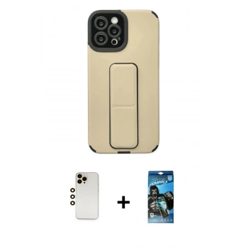 MARSİLYAN™- iPhone 12 Pro Max Kılıf Çekirdek Yansıma - Siyah 34D Izgaralı Cam + Shine Kamera Lens - GD