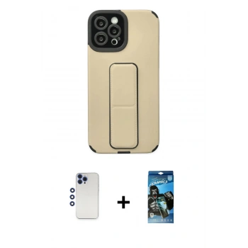 MARSİLYAN™- iPhone 12 Pro Max Kılıf Çekirdek Yansıma - Siyah 34D Izgaralı Cam + Shine Kamera Lens - LT