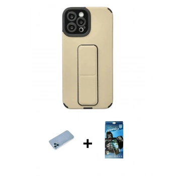 MARSİLYAN™- iPhone 12 Pro Max Kılıf Çekirdek Yansıma - Siyah 34D Izgaralı Cam + Shine Kamera Lens Koruma Cam - MI