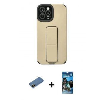 MARSİLYAN™- iPhone 12 Pro Max Kılıf Çekirdek Yansıma - Siyah 34D Izgaralı Cam + Shine Kamera Lens Koruma Cam - GD