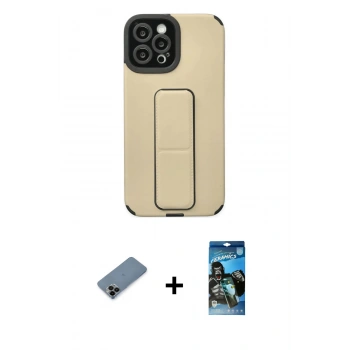 MARSİLYAN™- iPhone 12 Pro Max Kılıf Çekirdek Yansıma - Siyah 34D Izgaralı Cam + Shine Kamera Lens Koruma Cam - SH