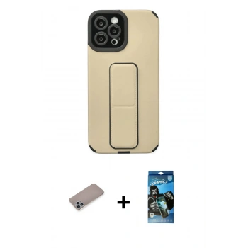 MARSİLYAN™- iPhone 12 Pro Max Kılıf Çekirdek Yansıma - Siyah 34D Izgaralı Cam + Shine Kamera Lens Koruma Cam - SABE