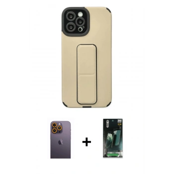 MARSİLYAN™- iPhone 12 Pro Max Kılıf Çekirdek Yansıma - Siyah 360 Mat Full Body Arka Koruyucu + Neon Fosforlu Kamera Lens - SI