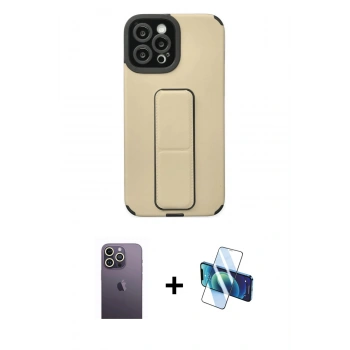 MARSİLYAN™- iPhone 12 Pro Max Kılıf Çekirdek Yansıma - Siyah 3D Antistatik Cam Ekran Koruyucu + Neon Fosforlu Kamera Lens - BZ