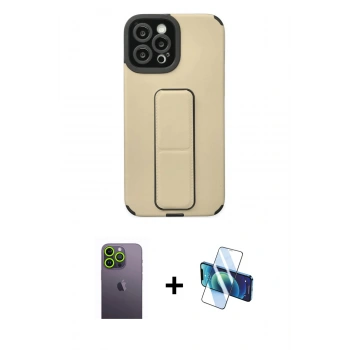 MARSİLYAN™- iPhone 12 Pro Max Kılıf Çekirdek Yansıma - Siyah 3D Antistatik Cam Ekran Koruyucu + Neon Fosforlu Kamera Lens - YL