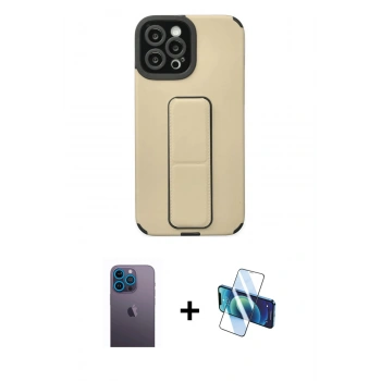 MARSİLYAN™- iPhone 12 Pro Max Kılıf Çekirdek Yansıma - Siyah 3D Antistatik Cam Ekran Koruyucu + Neon Fosforlu Kamera Lens - MI