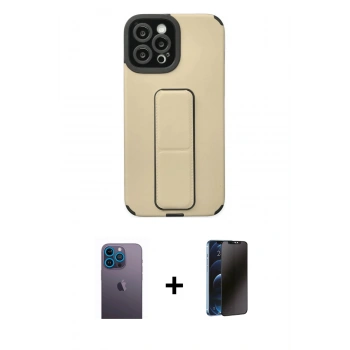 MARSİLYAN™- iPhone 12 Pro Max Kılıf Çekirdek Yansıma - Siyah 3D Antistatik Hayalet Cam Ekran Koruyucu + Neon Fosforlu Kamera Lens - MI