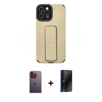 MARSİLYAN™- iPhone 12 Pro Max Kılıf Çekirdek Yansıma - Siyah 3D Antistatik Hayalet Cam Ekran Koruyucu + Neon Fosforlu Kamera Lens - TU