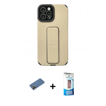MARSİLYAN™- iPhone 12 Pro Max Kılıf Çekirdek Yansıma - Siyah 5D Eko Cam Ekran Koruyucu + Shine Kamera Lens Koruma Cam - GD