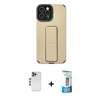 MARSİLYAN™- iPhone 12 Pro Max Kılıf Çekirdek Yansıma - Siyah 5D Eko Cam Ekran Koruyucu + Shine Kamera Lens - LT