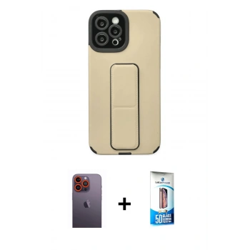 MARSİLYAN™- iPhone 12 Pro Max Kılıf Çekirdek Yansıma - Siyah 5D Eko Cam Ekran Koruyucu + Neon Fosforlu Kamera Lens - TU