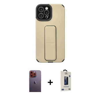 MARSİLYAN™- iPhone 12 Pro Max Kılıf Çekirdek Yansıma - Siyah Bilvis Hayalet Cam Ekran Koruyucu + Neon Fosforlu Kamera Lens - TU