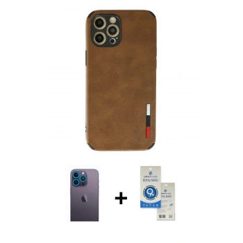 MARSİLYAN™- iPhone 12 Pro Max Kılıf Doruk Asil Koleksiyonu - Şeffaf Royal Nano Ekran Koruyucu + Neon Fosforlu Kamera Lens - MI