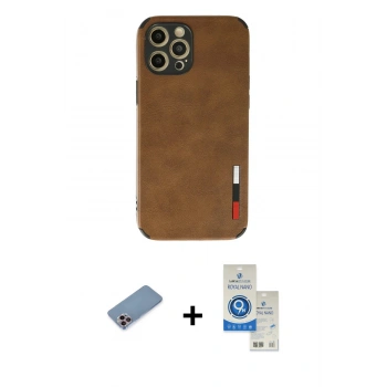 MARSİLYAN™- iPhone 12 Pro Max Kılıf Doruk Asil Koleksiyonu - Şeffaf Royal Nano Ekran Koruyucu + Shine Kamera Lens Koruma Cam - PE