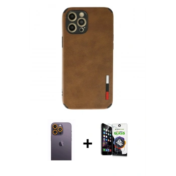MARSİLYAN™- iPhone 12 Pro Max Kılıf Doruk Asil Koleksiyonu - Şeffaf Temperli Cam Ekran Koruyucu + Neon Fosforlu Kamera Lens - SI