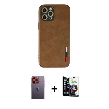 MARSİLYAN™- iPhone 12 Pro Max Kılıf Doruk Asil Koleksiyonu - Şeffaf Temperli Cam Ekran Koruyucu + Neon Fosforlu Kamera Lens - TU