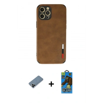 MARSİLYAN™- iPhone 12 Pro Max Kılıf Doruk Asil Koleksiyonu - Siyah 18D Cam Ekran Koruyucu + Shine Kamera Lens Koruma Cam - SH