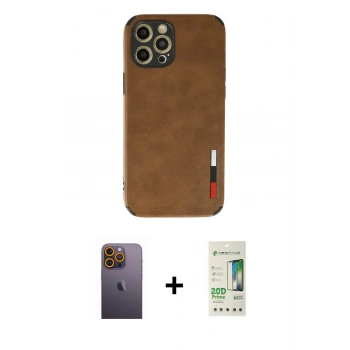 MARSİLYAN™- iPhone 12 Pro Max Kılıf Doruk Asil Koleksiyonu - Siyah 20D Premium Cam Ekran Koruyucu + Neon Fosforlu Kamera Lens - SI