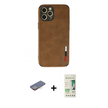 MARSİLYAN™- iPhone 12 Pro Max Kılıf Doruk Asil Koleksiyonu - Siyah 20D Premium Cam Ekran Koruyucu + Renkli Kamera Lens Koruma Cam - SI