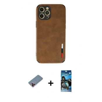 MARSİLYAN™- iPhone 12 Pro Max Kılıf Doruk Asil Koleksiyonu - Siyah 34D Izgaralı Cam + Metal Kamera Lens Koruma Cam - KI
