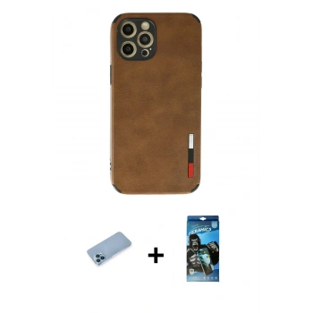 MARSİLYAN™- iPhone 12 Pro Max Kılıf Doruk Asil Koleksiyonu - Siyah 34D Izgaralı Cam + Shine Kamera Lens Koruma Cam - MI