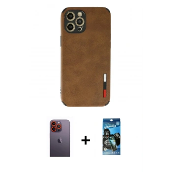 MARSİLYAN™- iPhone 12 Pro Max Kılıf Doruk Asil Koleksiyonu - Siyah 34D Izgaralı Cam + Neon Fosforlu Kamera Lens - TU