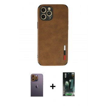 MARSİLYAN™- iPhone 12 Pro Max Kılıf Doruk Asil Koleksiyonu - Siyah 360 Mat Full Body Arka Koruyucu + Neon Fosforlu Kamera Lens - SI