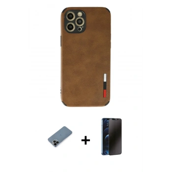 MARSİLYAN™- iPhone 12 Pro Max Kılıf Doruk Asil Koleksiyonu - Siyah 3D Antistatik Hayalet Cam Ekran Koruyucu + Shine Kamera Lens Koruma Cam - SH