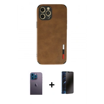 MARSİLYAN™- iPhone 12 Pro Max Kılıf Doruk Asil Koleksiyonu - Siyah 3D Antistatik Hayalet Cam Ekran Koruyucu + Neon Fosforlu Kamera Lens - MI