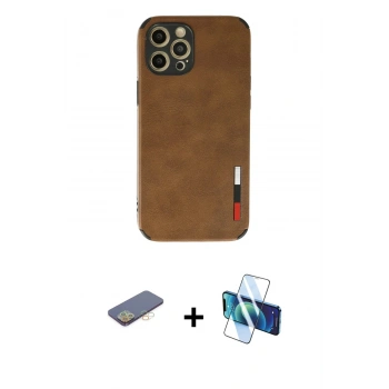 MARSİLYAN™- iPhone 12 Pro Max Kılıf Doruk Asil Koleksiyonu - Siyah 3D Antistatik Seramik Nano Ekran Koruyucu + Renkli Kamera Lens Koruma Cam - SI
