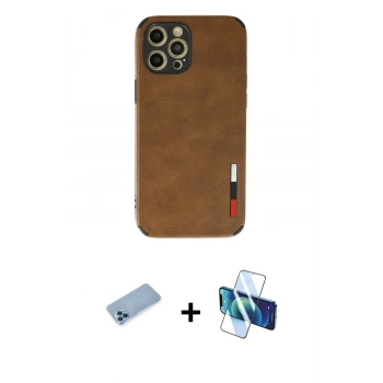 MARSİLYAN™- iPhone 12 Pro Max Kılıf Doruk Asil Koleksiyonu - Siyah 3D Antistatik Seramik Nano Ekran Koruyucu + Shine Kamera Lens Koruma Cam - MI