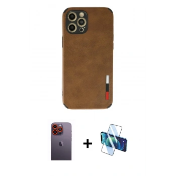MARSİLYAN™- iPhone 12 Pro Max Kılıf Doruk Asil Koleksiyonu - Siyah 3D Antistatik Seramik Nano Ekran Koruyucu + Neon Fosforlu Kamera Lens - TU