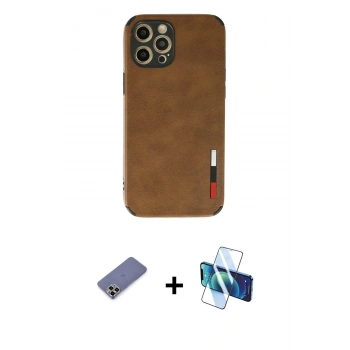 MARSİLYAN™- iPhone 12 Pro Max Kılıf Doruk Asil Koleksiyonu - Siyah 3D Antistatik Seramik Nano Ekran Koruyucu + Metal Kamera Lens Koruma Cam - GD