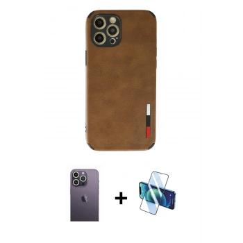 MARSİLYAN™- iPhone 12 Pro Max Kılıf Doruk Asil Koleksiyonu - Siyah 3D Antistatik Seramik Nano Ekran Koruyucu + Neon Fosforlu Kamera Lens - BZ