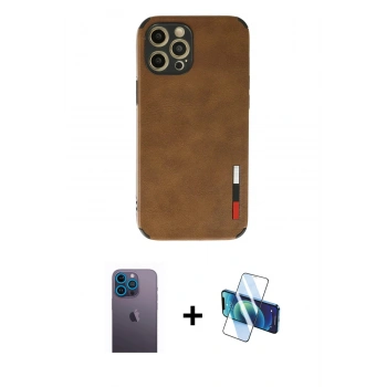 MARSİLYAN™- iPhone 12 Pro Max Kılıf Doruk Asil Koleksiyonu - Siyah 3D Antistatik Seramik Nano Ekran Koruyucu + Neon Fosforlu Kamera Lens - MI