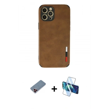MARSİLYAN™- iPhone 12 Pro Max Kılıf Doruk Asil Koleksiyonu - Siyah 3D Antistatik Seramik Nano Ekran Koruyucu + Metal Kamera Lens Koruma Cam - KI