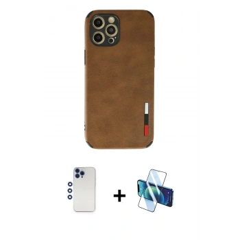 MARSİLYAN™- iPhone 12 Pro Max Kılıf Doruk Asil Koleksiyonu - Siyah 3D Antistatik Seramik Nano Ekran Koruyucu + Shine Kamera Lens - LT