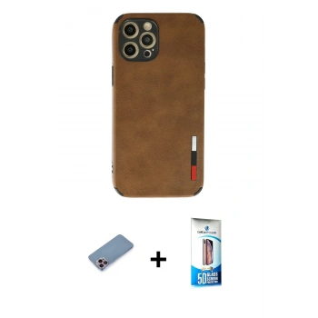 MARSİLYAN™- iPhone 12 Pro Max Kılıf Doruk Asil Koleksiyonu - Siyah 5D Eko Cam Ekran Koruyucu + Shine Kamera Lens Koruma Cam - PE