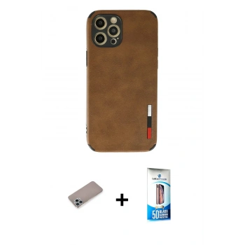 MARSİLYAN™- iPhone 12 Pro Max Kılıf Doruk Asil Koleksiyonu - Siyah 5D Eko Cam Ekran Koruyucu + Shine Kamera Lens Koruma Cam - SABE