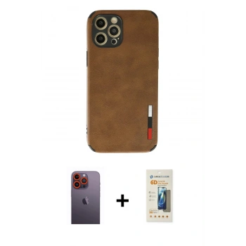 MARSİLYAN™- iPhone 12 Pro Max Kılıf Doruk Asil Koleksiyonu - Siyah 6D Mat Seramik Hayalet Nano Ekran Koruyucu + Neon Fosforlu Kamera Lens - TU