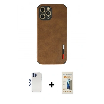 MARSİLYAN™- iPhone 12 Pro Max Kılıf Doruk Asil Koleksiyonu - Siyah 6D Mat Seramik Hayalet Nano Ekran Koruyucu + Shine Kamera Lens - LT