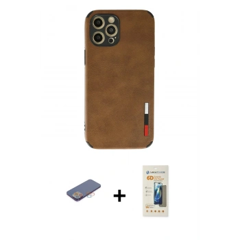 MARSİLYAN™- iPhone 12 Pro Max Kılıf Doruk Asil Koleksiyonu - Siyah 6D Mat Seramik Hayalet Nano Ekran Koruyucu + Renkli Kamera Lens Koruma Cam - PE