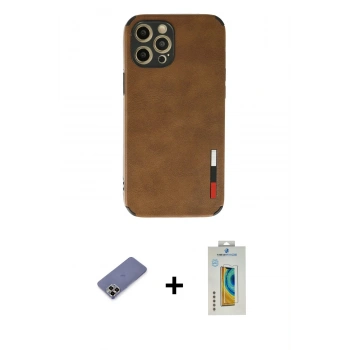 MARSİLYAN™- iPhone 12 Pro Max Kılıf Doruk Asil Koleksiyonu - Siyah Polymer Nano Ekran Koruyucu + Metal Kamera Lens Koruma Cam - GD
