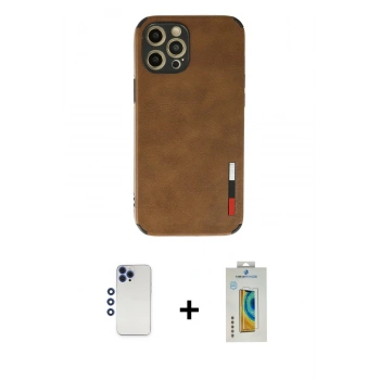 MARSİLYAN™- iPhone 12 Pro Max Kılıf Doruk Asil Koleksiyonu - Siyah Polymer Nano Ekran Koruyucu + Shine Kamera Lens - LT
