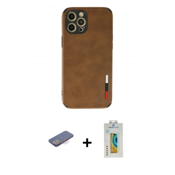MARSİLYAN™- iPhone 12 Pro Max Kılıf Doruk Asil Koleksiyonu - Siyah Polymer Nano Ekran Koruyucu + Renkli Kamera Lens Koruma Cam - PE