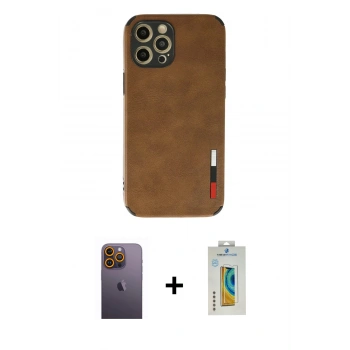 MARSİLYAN™- iPhone 12 Pro Max Kılıf Doruk Asil Koleksiyonu - Siyah Polymer Nano Ekran Koruyucu + Neon Fosforlu Kamera Lens - SI