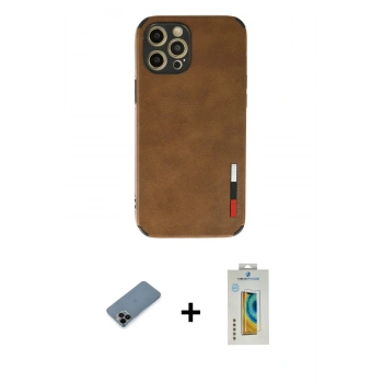 MARSİLYAN™- iPhone 12 Pro Max Kılıf Doruk Asil Koleksiyonu - Siyah Polymer Nano Ekran Koruyucu + Shine Kamera Lens Koruma Cam - SH