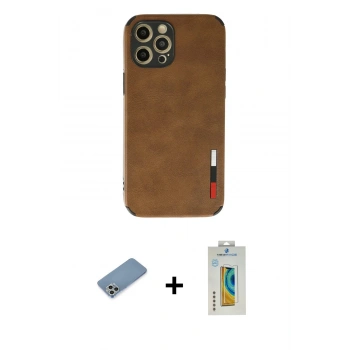 MARSİLYAN™- iPhone 12 Pro Max Kılıf Doruk Asil Koleksiyonu - Siyah Polymer Nano Ekran Koruyucu + Shine Kamera Lens Koruma Cam - GS