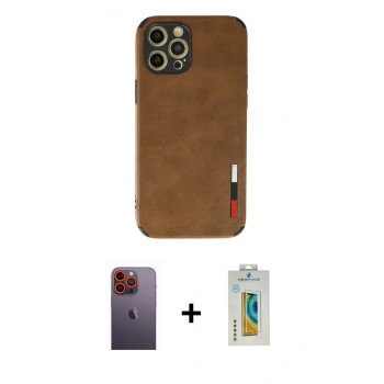 MARSİLYAN™- iPhone 12 Pro Max Kılıf Doruk Asil Koleksiyonu - Siyah Polymer Nano Ekran Koruyucu + Neon Fosforlu Kamera Lens - TU