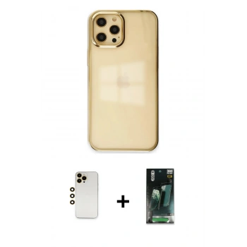 MARSİLYAN™- iPhone 12 Pro Max Kılıf Doruk Doku Prime - Şeffaf 360 Full Body Arka Koruyucu + Shine Kamera Lens - GD